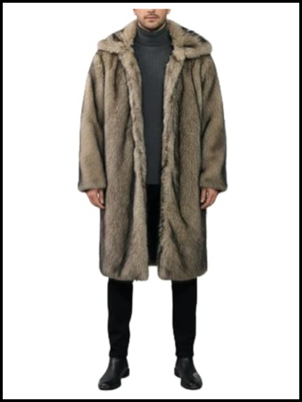 Men's Long Faux Fur Coat Toggle Closure Warm Winter Jacket